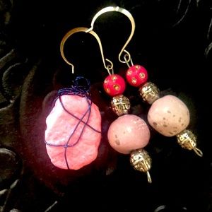 Pink semi precious earrings sold with pink semi precious stone pendant